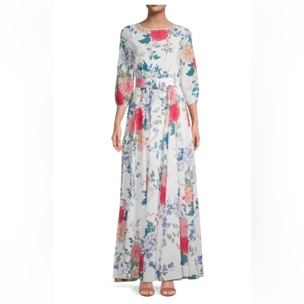 Yumi Kim Hudson Belted Maxi Dress 3/4 Blouson Sleeves Ivory Floral Small NWT - Picture 9 of 9